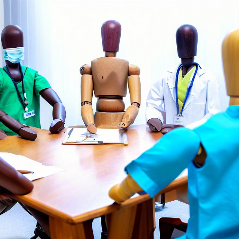 wooden manikins in a healthcare setting discussing the value of a clinical ethics consultation