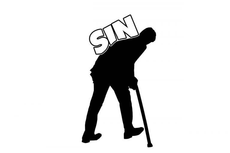 A man carrying a heavy load of sins on his back, representing the need for conscience formation and repentance.